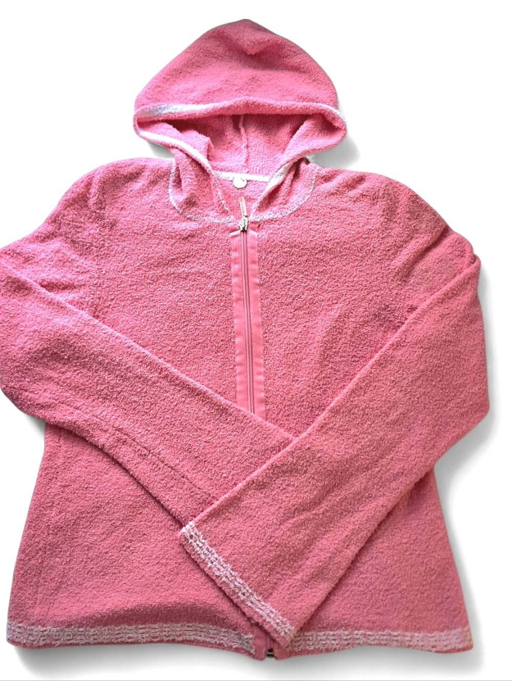 Margaret O'Leary Pink Zip-up Hooded Cardigan Large Cotton/Polyamide